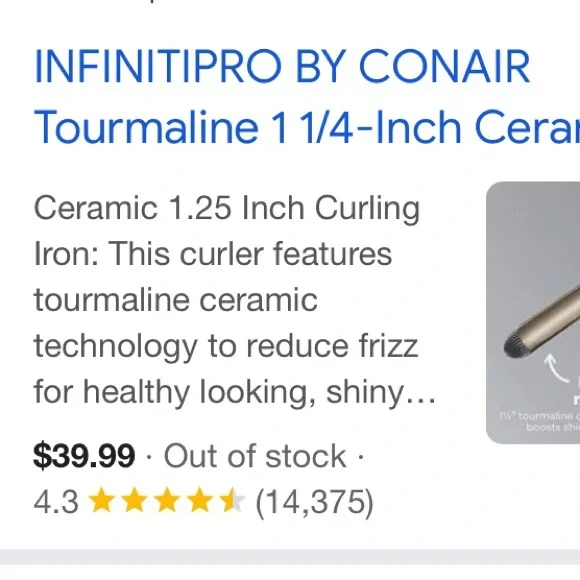 CONAIR • InfinitiPro Be the Pro Tourmaline Ceramic Curling Iron Gold & Black - Picture 15 of 16